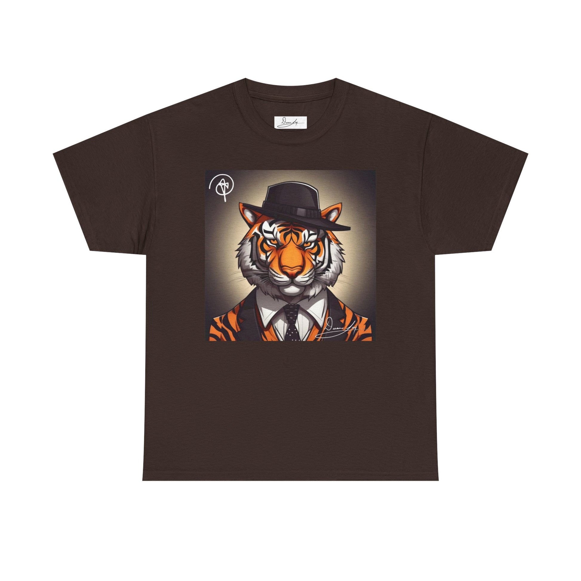 DuaneJay Tiger Gentleman T-Shirt — bold tiger graphic tee featuring a distinguished tiger in gentleman style, a powerful streetwear statement for those who wear confidence with class