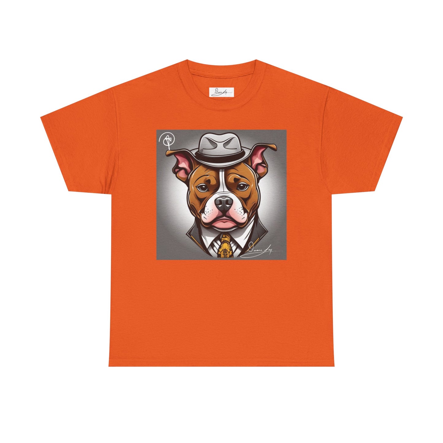 DuaneJay Gentleman Pitbull Tee — distinguished graphic tee featuring a dapper pitbull portrait blending elegance with bold streetwear energy for dog lovers with class and confidence