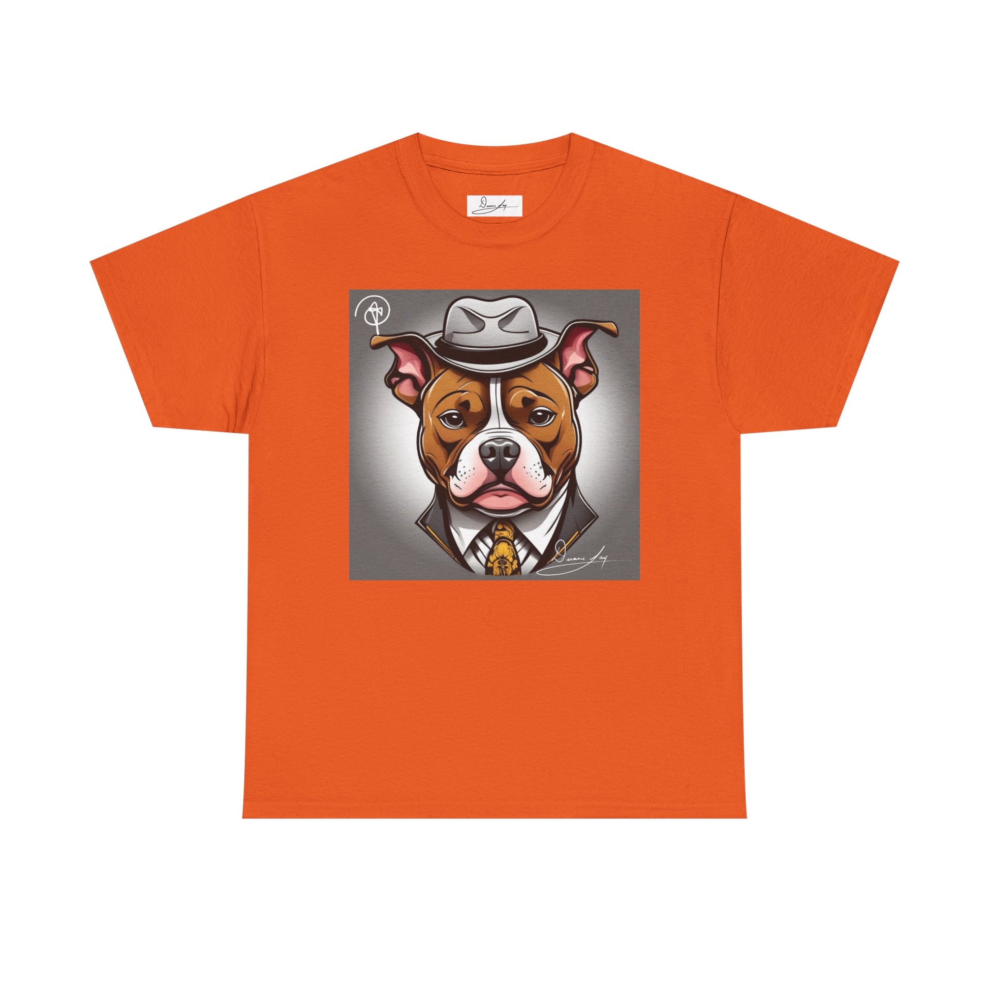 DuaneJay Gentleman Pitbull Tee — distinguished graphic tee featuring a dapper pitbull portrait blending elegance with bold streetwear energy for dog lovers with class and confidence