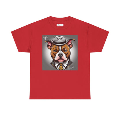 DuaneJay Gentleman Pitbull Tee — distinguished graphic tee featuring a dapper pitbull portrait blending elegance with bold streetwear energy for dog lovers with class and confidence
