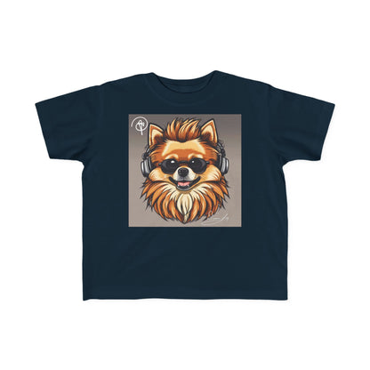 DuaneJay Cool Pomeranian Kids T-Shirt — fun kids graphic tee featuring an adorable Pomeranian rocking sunglasses and headphones, a bold and playful streetwear-inspired look for kids who carry the DuaneJay Fashion style with confidence