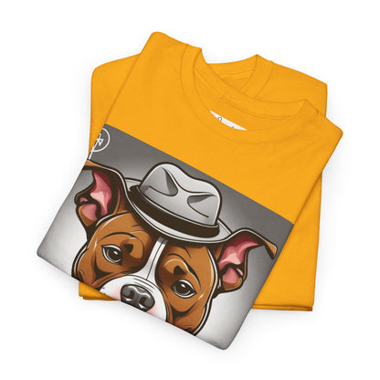 DuaneJay Gentleman Pitbull Tee — distinguished graphic tee featuring a dapper pitbull portrait blending elegance with bold streetwear energy for dog lovers with class and confidence