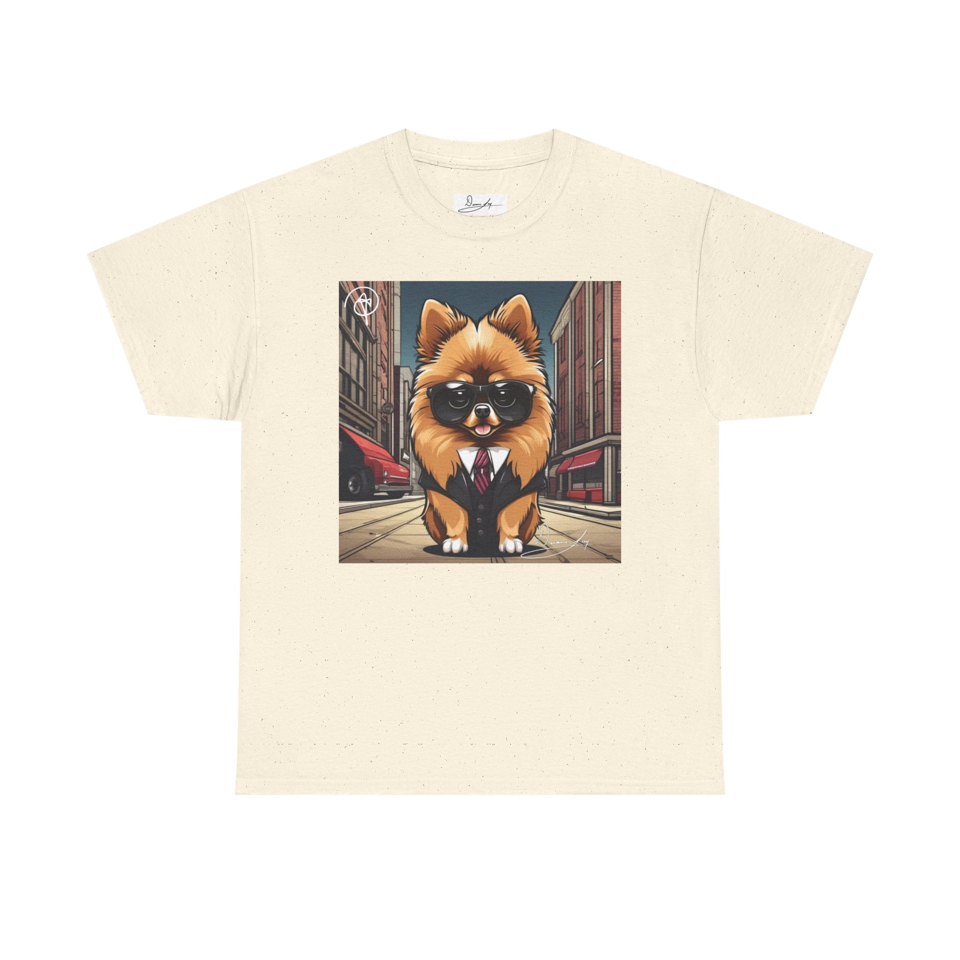 DuaneJay Pomeranian Business Dog T-Shirt — cute Pomeranian in suit graphic tee streetwear