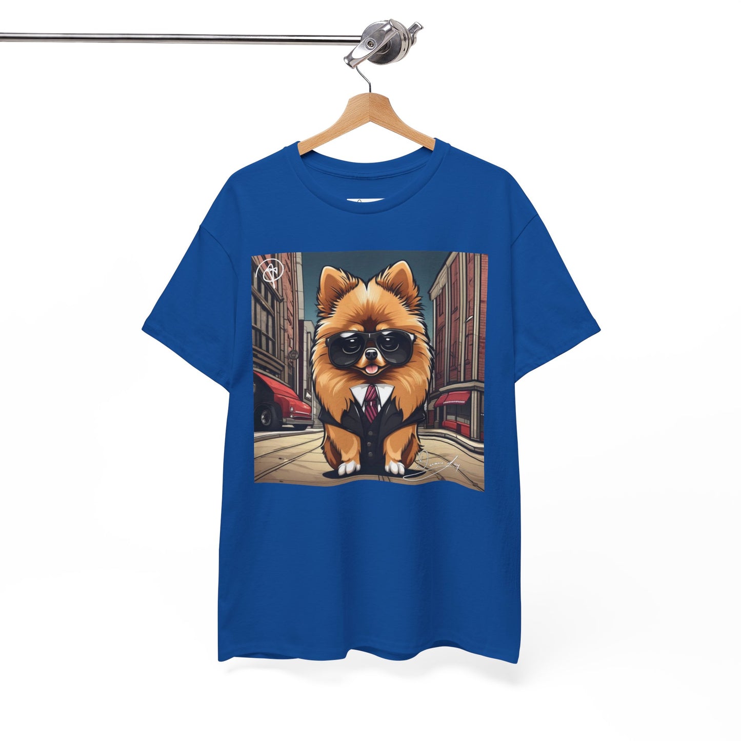 DuaneJay Pomeranian Business Dog T-Shirt — cute Pomeranian in suit graphic tee streetwear