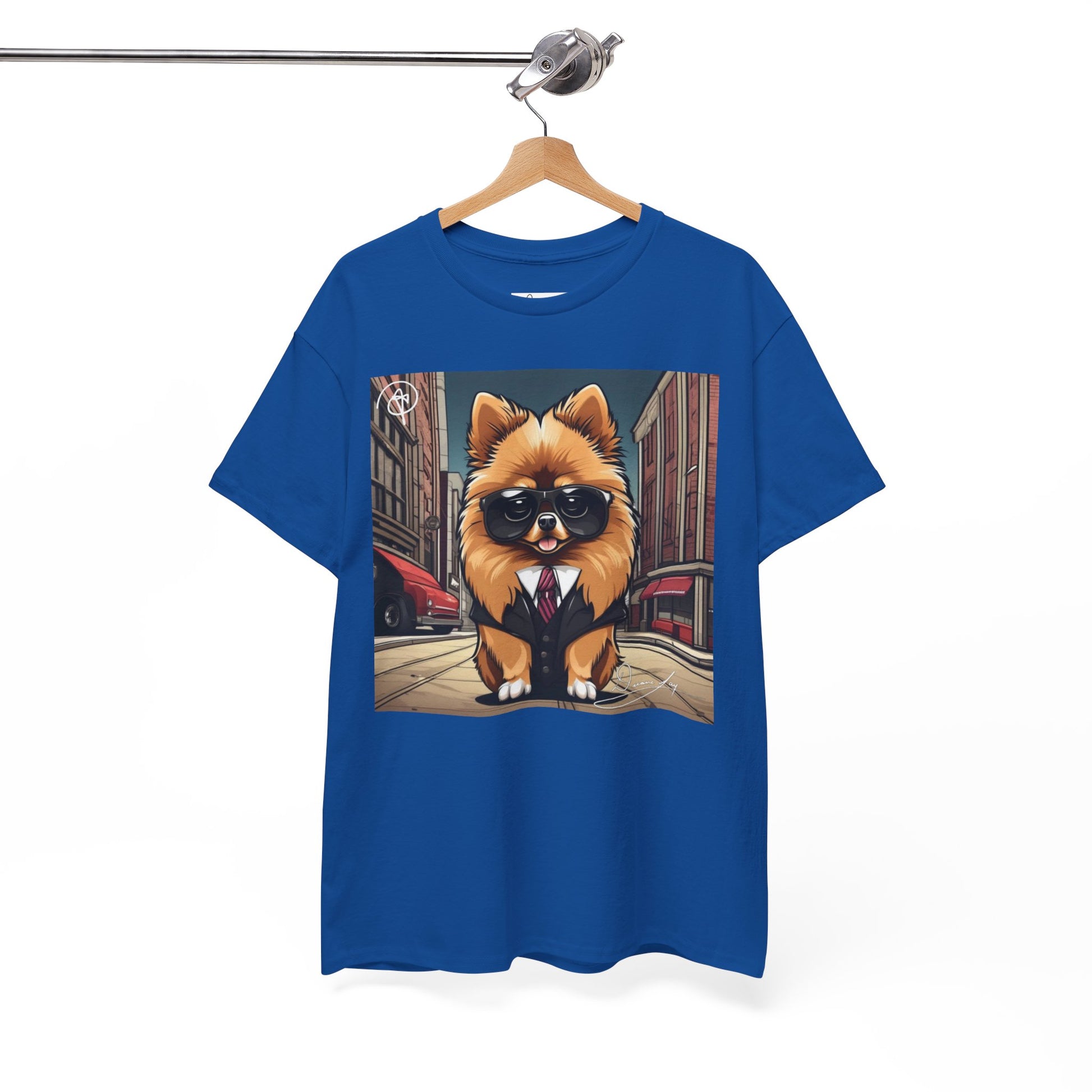 DuaneJay Pomeranian Business Dog T-Shirt — cute Pomeranian in suit graphic tee streetwear