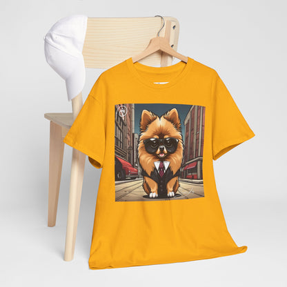 DuaneJay Pomeranian Business Dog T-Shirt — cute Pomeranian in suit graphic tee streetwear