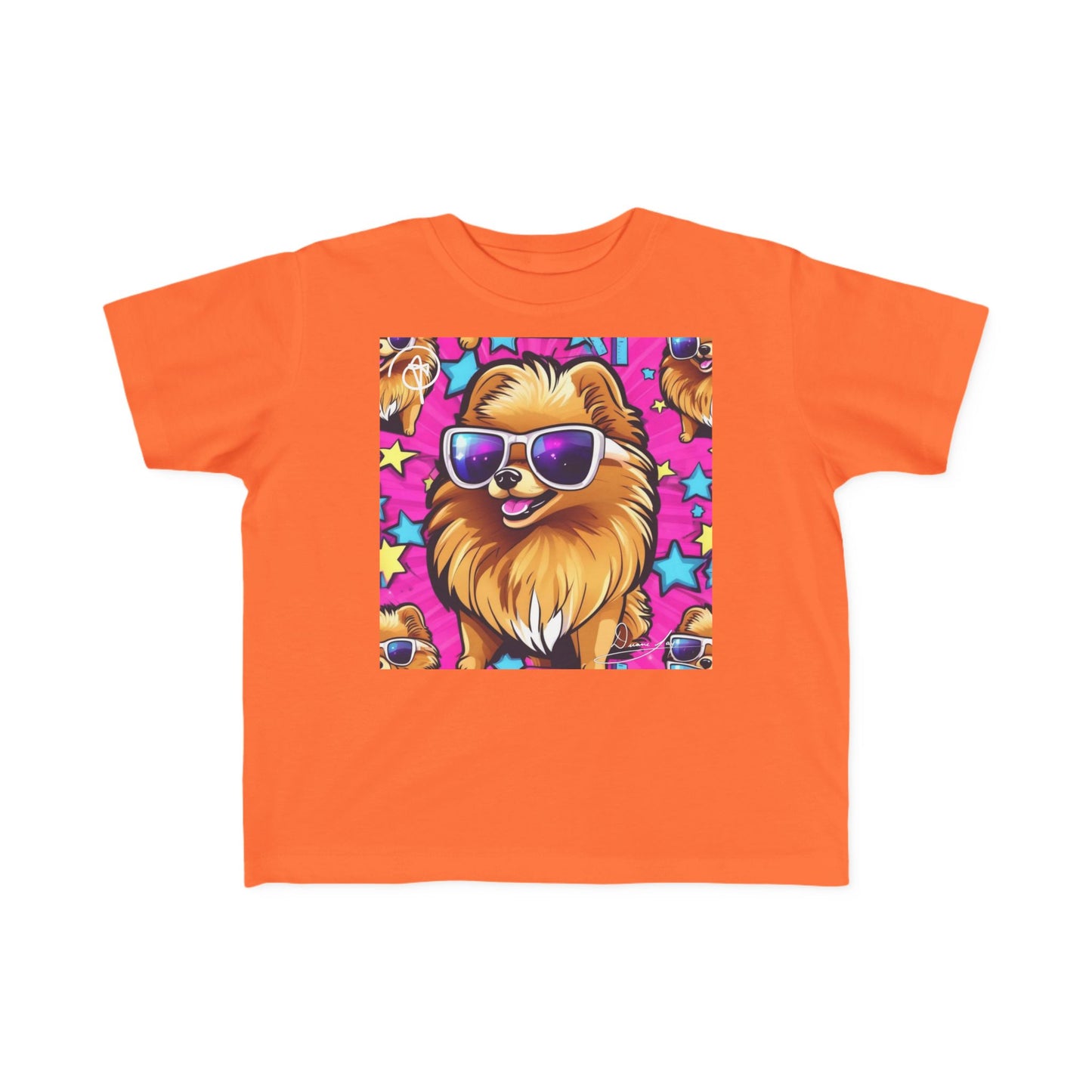 DuaneJay Toddler Tee Cool Pomeranian Sunglasses Graphic — adorable kids graphic tee featuring a cool Pomeranian rocking sunglasses, a fun and stylish streetwear-inspired look for the littlest members of the DuaneJay Fashion family