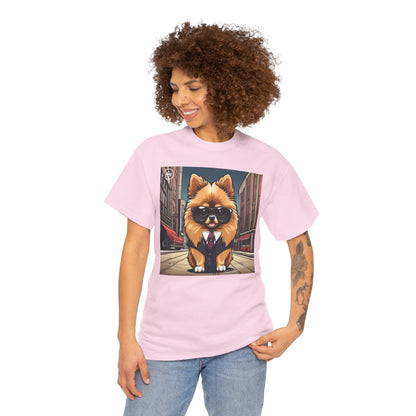 DuaneJay Pomeranian Business Dog T-Shirt — cute Pomeranian in suit graphic tee streetwear
