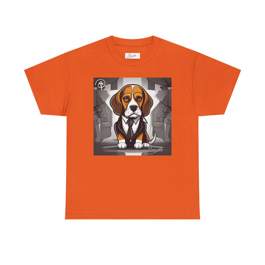 DuaneJay Beagle in a Suit T-Shirt — funny formal dog graphic tee featuring an adorable beagle dressed in a dapper suit, perfect for dog lovers who love bold streetwear style