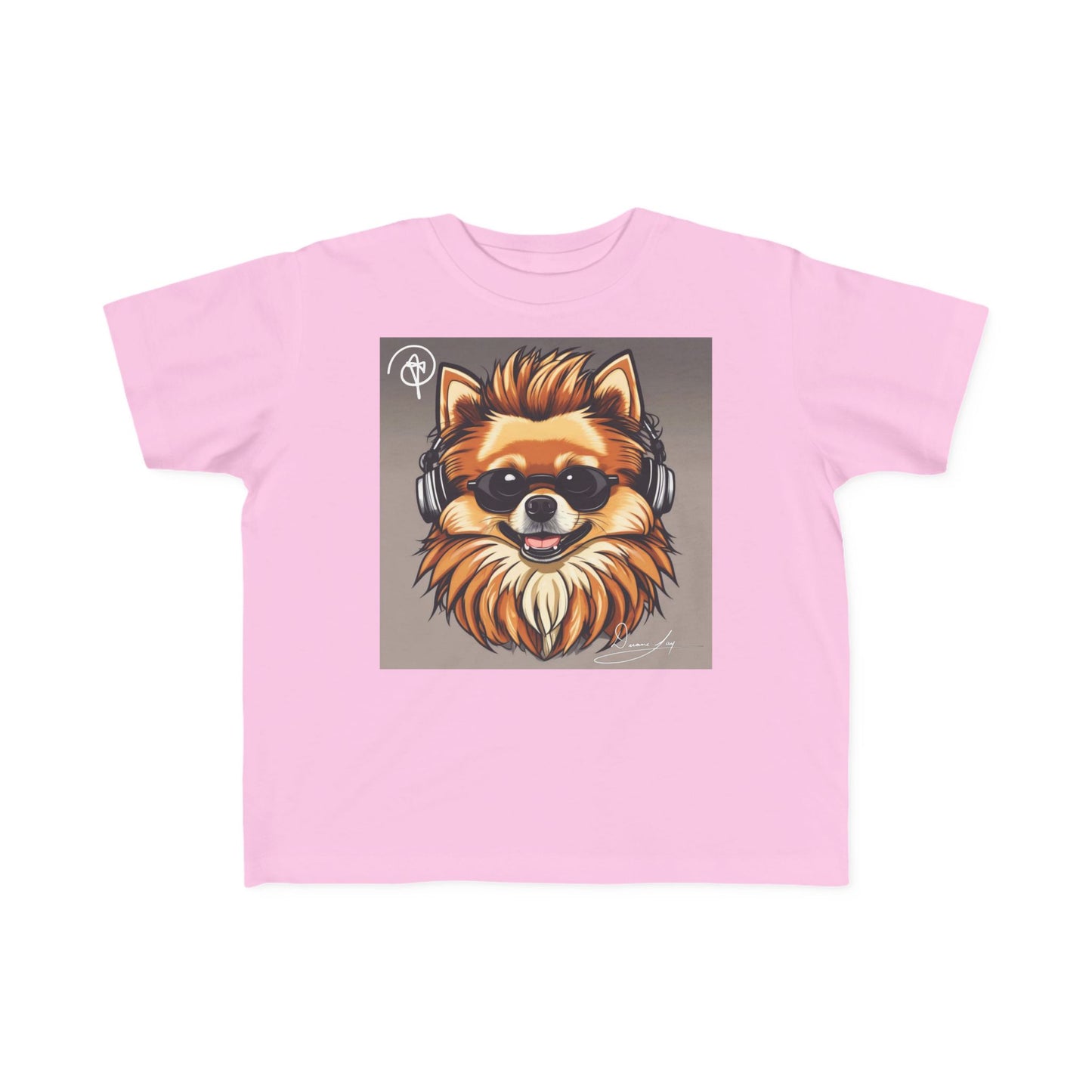 DuaneJay Cool Pomeranian Kids T-Shirt — fun kids graphic tee featuring an adorable Pomeranian rocking sunglasses and headphones, a bold and playful streetwear-inspired look for kids who carry the DuaneJay Fashion style with confidence
