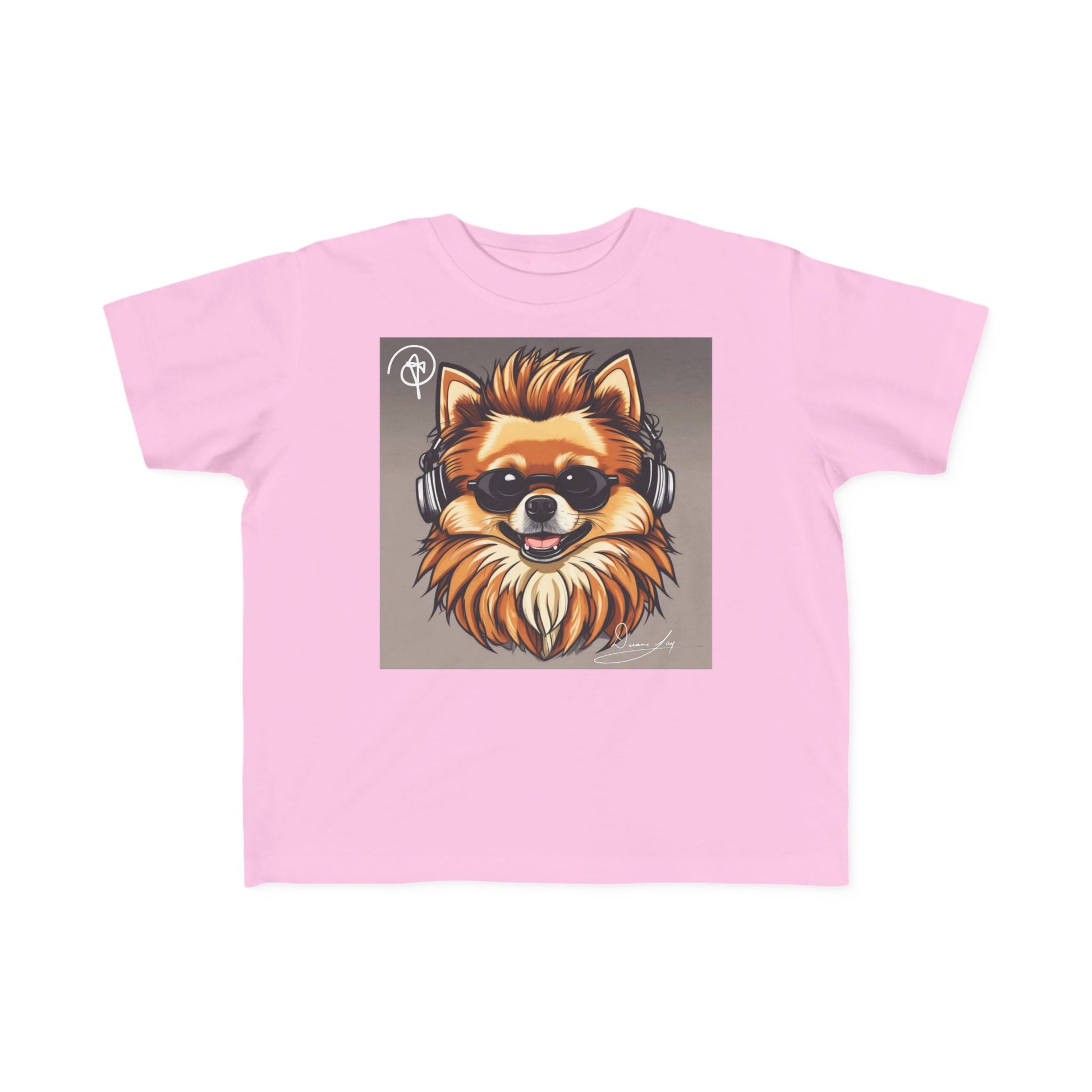 DuaneJay Cool Pomeranian Kids T-Shirt — fun kids graphic tee featuring an adorable Pomeranian rocking sunglasses and headphones, a bold and playful streetwear-inspired look for kids who carry the DuaneJay Fashion style with confidence