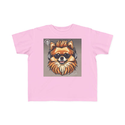 DuaneJay Cool Pomeranian Kids T-Shirt — fun kids graphic tee featuring an adorable Pomeranian rocking sunglasses and headphones, a bold and playful streetwear-inspired look for kids who carry the DuaneJay Fashion style with confidence