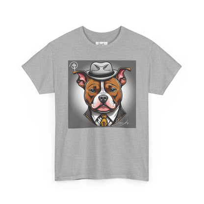 DuaneJay Gentleman Pitbull Tee — distinguished graphic tee featuring a dapper pitbull portrait blending elegance with bold streetwear energy for dog lovers with class and confidence