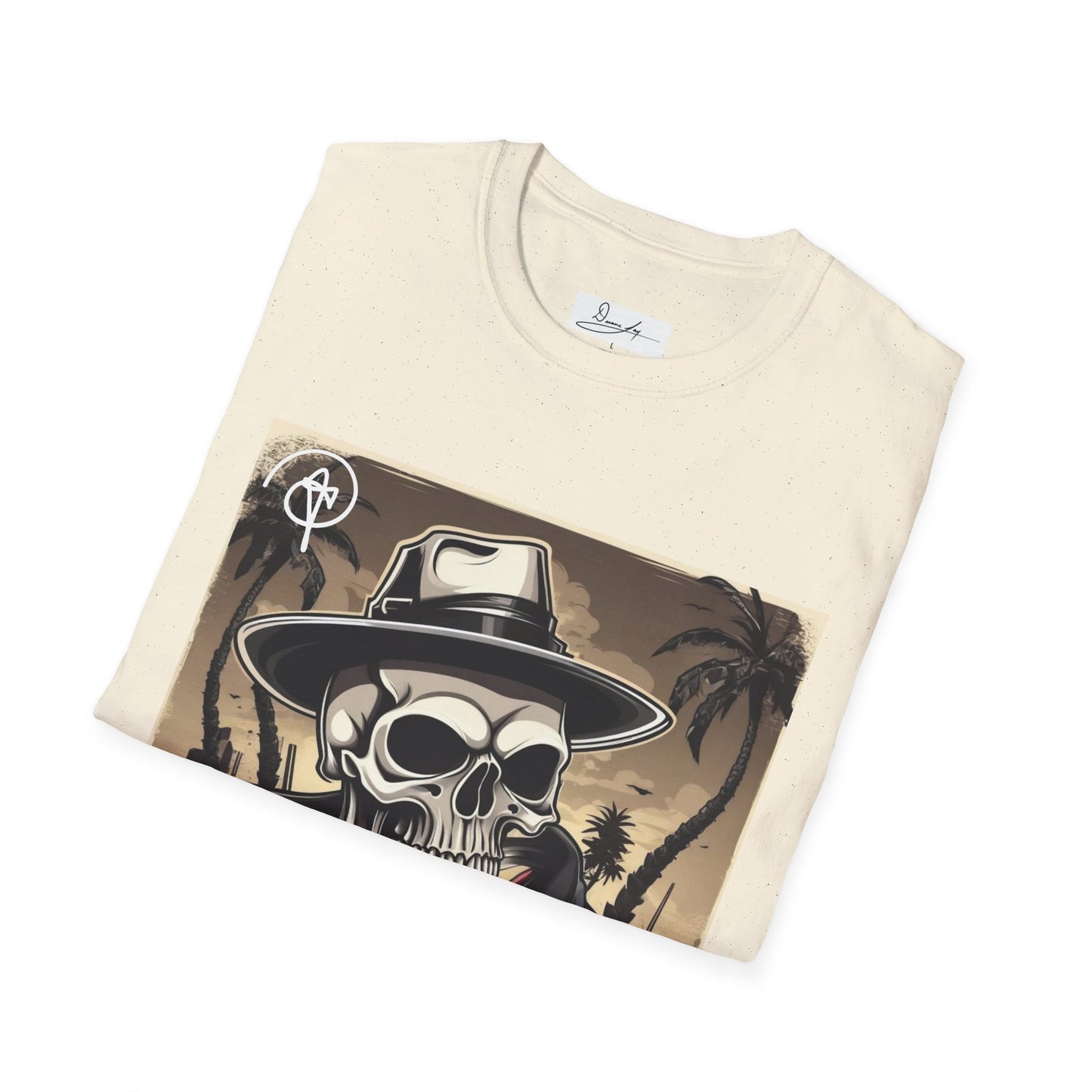 DuaneJay Skull Gangster T-Shirt — retro mafia skeleton graphic tee streetwear