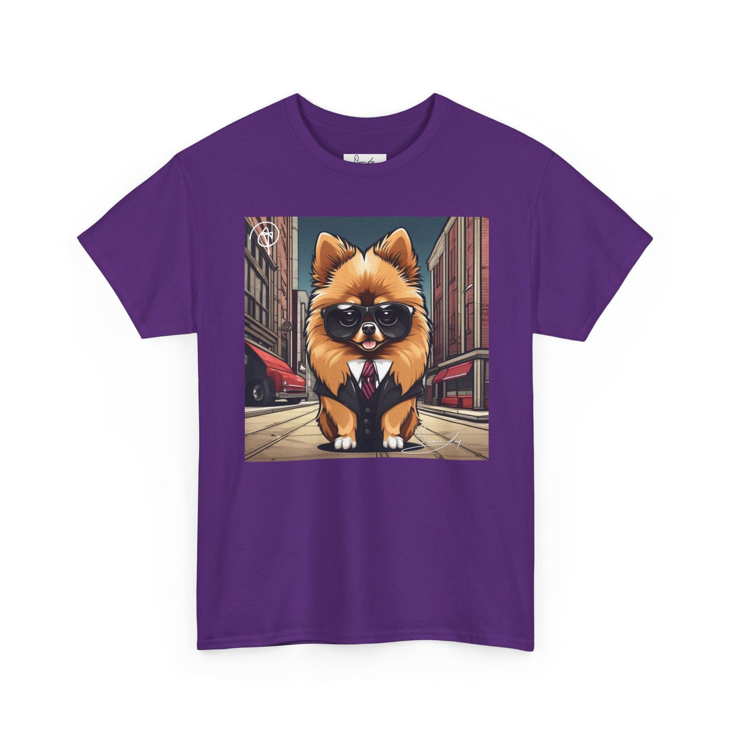 DuaneJay Pomeranian Business Dog T-Shirt — cute Pomeranian in suit graphic tee streetwear