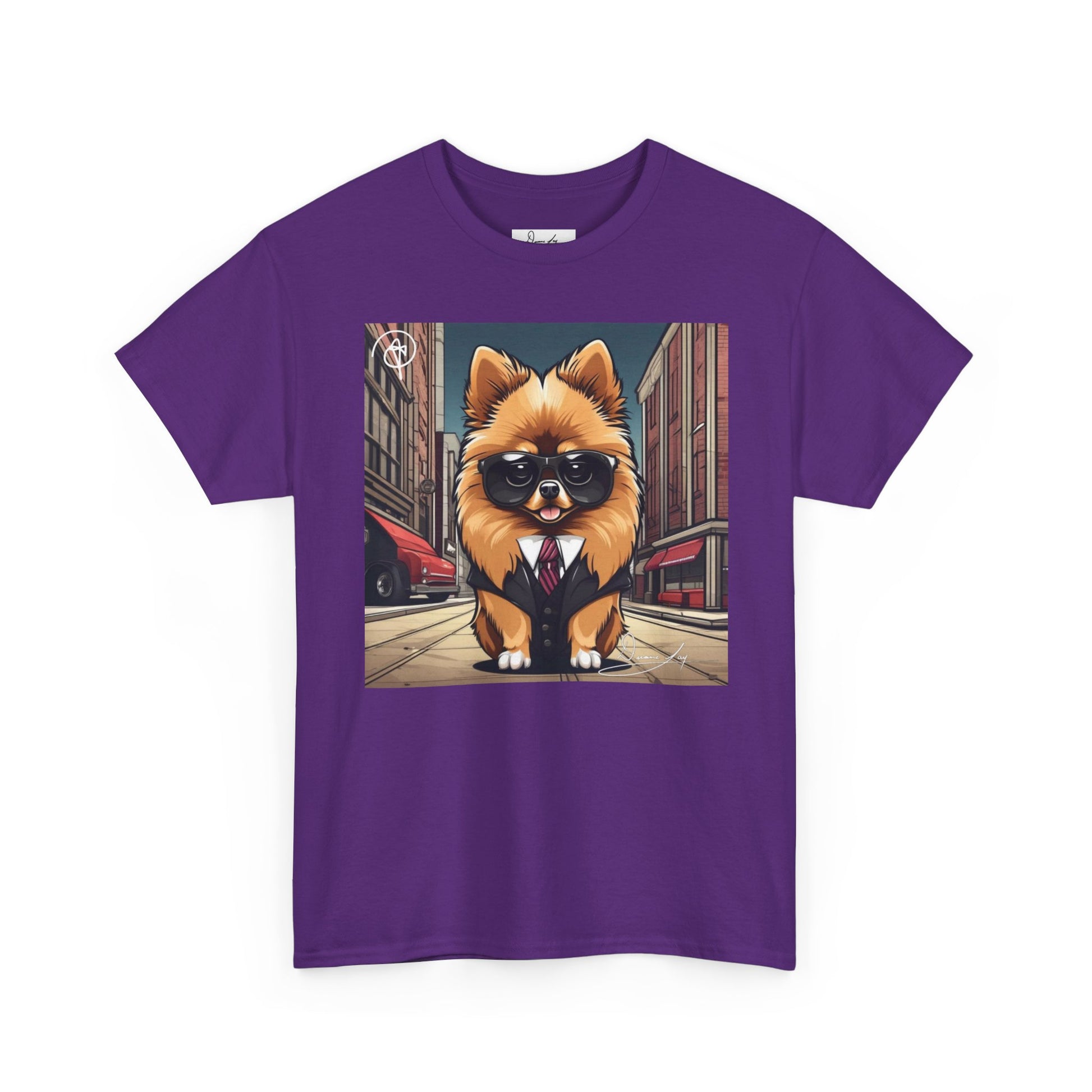 DuaneJay Pomeranian Business Dog T-Shirt — cute Pomeranian in suit graphic tee streetwear