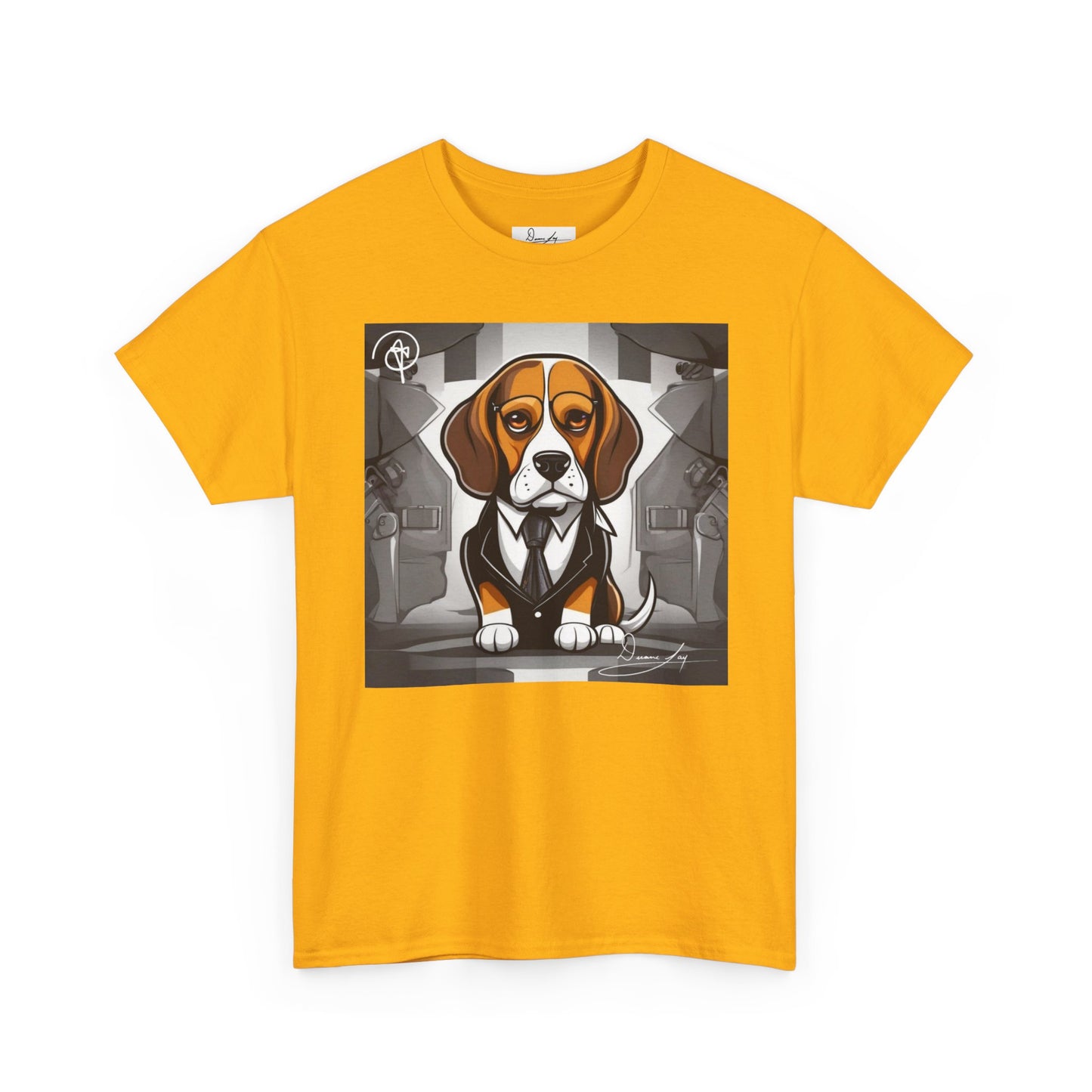 DuaneJay Beagle in a Suit T-Shirt — funny formal dog graphic tee featuring an adorable beagle dressed in a dapper suit, perfect for dog lovers who love bold streetwear style