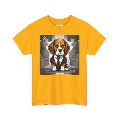 DuaneJay Beagle in a Suit T-Shirt — funny formal dog graphic tee featuring an adorable beagle dressed in a dapper suit, perfect for dog lovers who love bold streetwear style