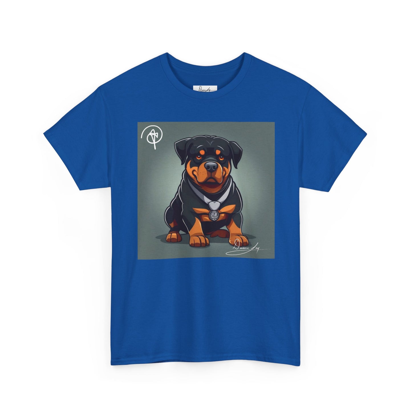 DuaneJay Rottweiler Puppy Portrait T-Shirt — charming graphic tee featuring an adorable Rottweiler puppy rendered in stunning artistic detail, a perfect blend of cuteness and signature streetwear style for devoted dog lovers