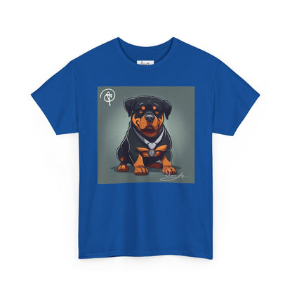 DuaneJay Rottweiler Puppy Portrait T-Shirt — charming graphic tee featuring an adorable Rottweiler puppy rendered in stunning artistic detail, a perfect blend of cuteness and signature streetwear style for devoted dog lovers
