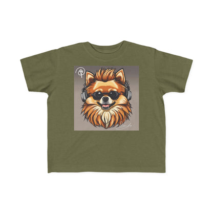 DuaneJay Cool Pomeranian Kids T-Shirt — fun kids graphic tee featuring an adorable Pomeranian rocking sunglasses and headphones, a bold and playful streetwear-inspired look for kids who carry the DuaneJay Fashion style with confidence