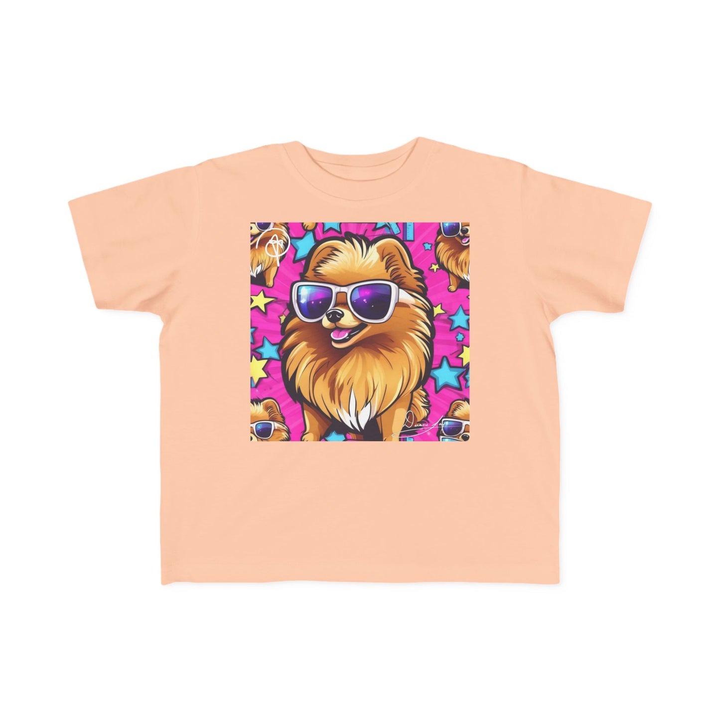 DuaneJay Toddler Tee Cool Pomeranian Sunglasses Graphic — adorable kids graphic tee featuring a cool Pomeranian rocking sunglasses, a fun and stylish streetwear-inspired look for the littlest members of the DuaneJay Fashion family