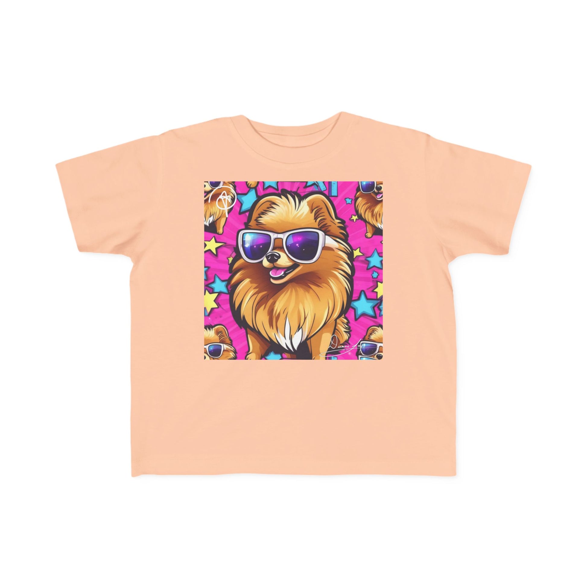 DuaneJay Toddler Tee Cool Pomeranian Sunglasses Graphic — adorable kids graphic tee featuring a cool Pomeranian rocking sunglasses, a fun and stylish streetwear-inspired look for the littlest members of the DuaneJay Fashion family
