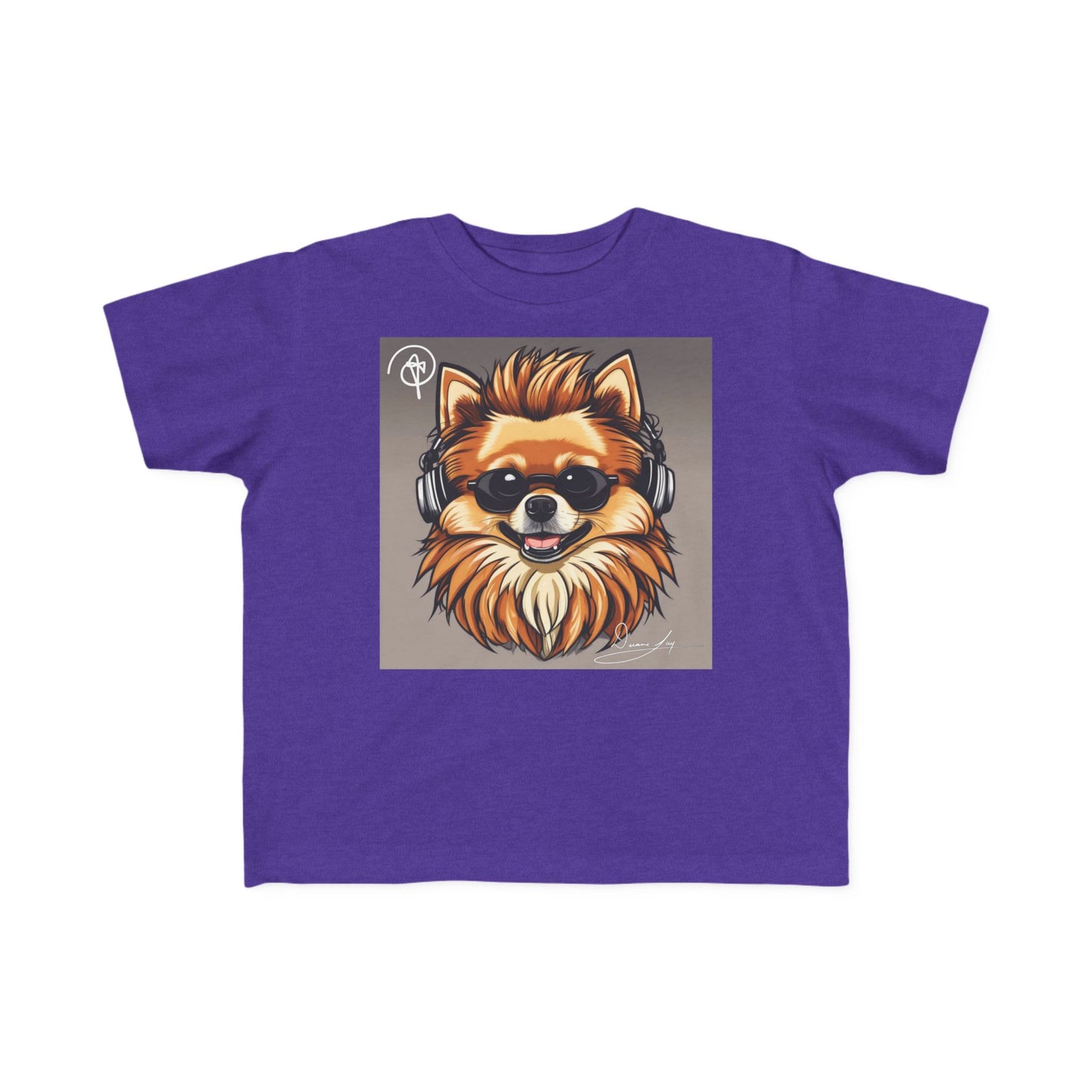 DuaneJay Cool Pomeranian Kids T-Shirt — fun kids graphic tee featuring an adorable Pomeranian rocking sunglasses and headphones, a bold and playful streetwear-inspired look for kids who carry the DuaneJay Fashion style with confidence