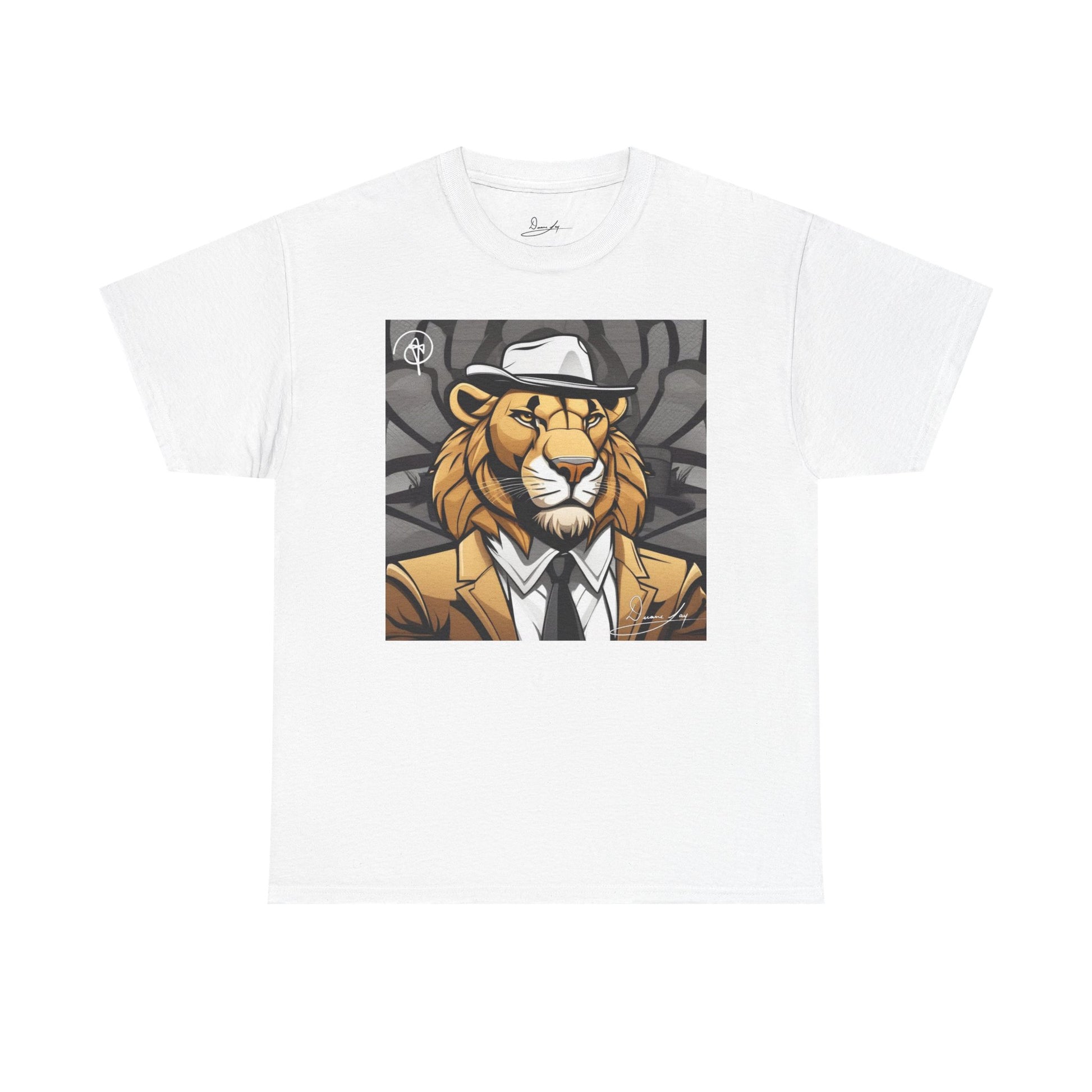 DuaneJay Lion Gangster Graphic Tee — powerful streetwear tee featuring a bold lion with gangster-inspired artistry, symbolizing strength, dominance, and signature style