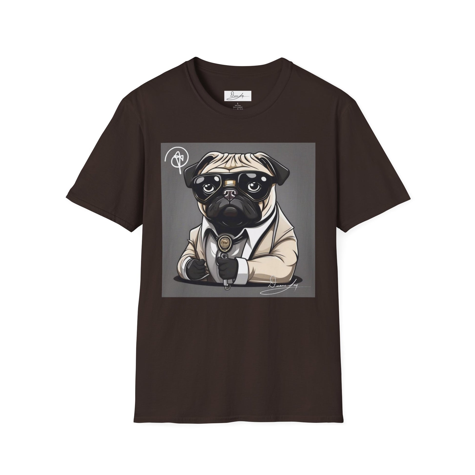 DuaneJay Pug Detective T-Shirt — cute Sherlock dog graphic tee streetwear