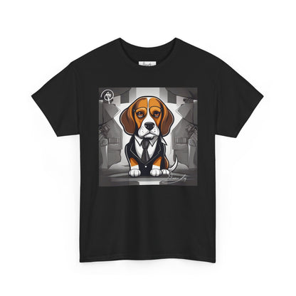 DuaneJay Beagle in a Suit T-Shirt — funny formal dog graphic tee featuring an adorable beagle dressed in a dapper suit, perfect for dog lovers who love bold streetwear style