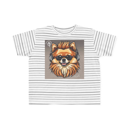 DuaneJay Cool Pomeranian Kids T-Shirt — fun kids graphic tee featuring an adorable Pomeranian rocking sunglasses and headphones, a bold and playful streetwear-inspired look for kids who carry the DuaneJay Fashion style with confidence