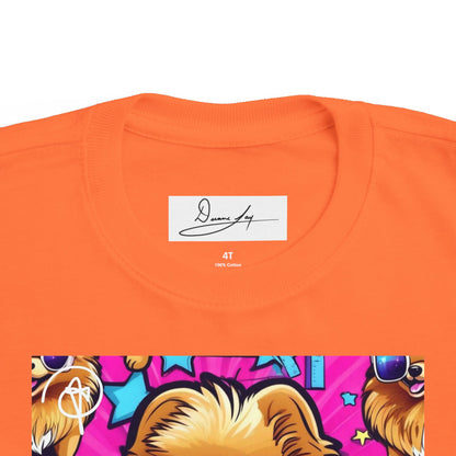 DuaneJay Toddler Tee Cool Pomeranian Sunglasses Graphic — adorable kids graphic tee featuring a cool Pomeranian rocking sunglasses, a fun and stylish streetwear-inspired look for the littlest members of the DuaneJay Fashion family