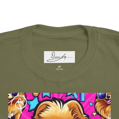DuaneJay Toddler Tee Cool Pomeranian Sunglasses Graphic — adorable kids graphic tee featuring a cool Pomeranian rocking sunglasses, a fun and stylish streetwear-inspired look for the littlest members of the DuaneJay Fashion family