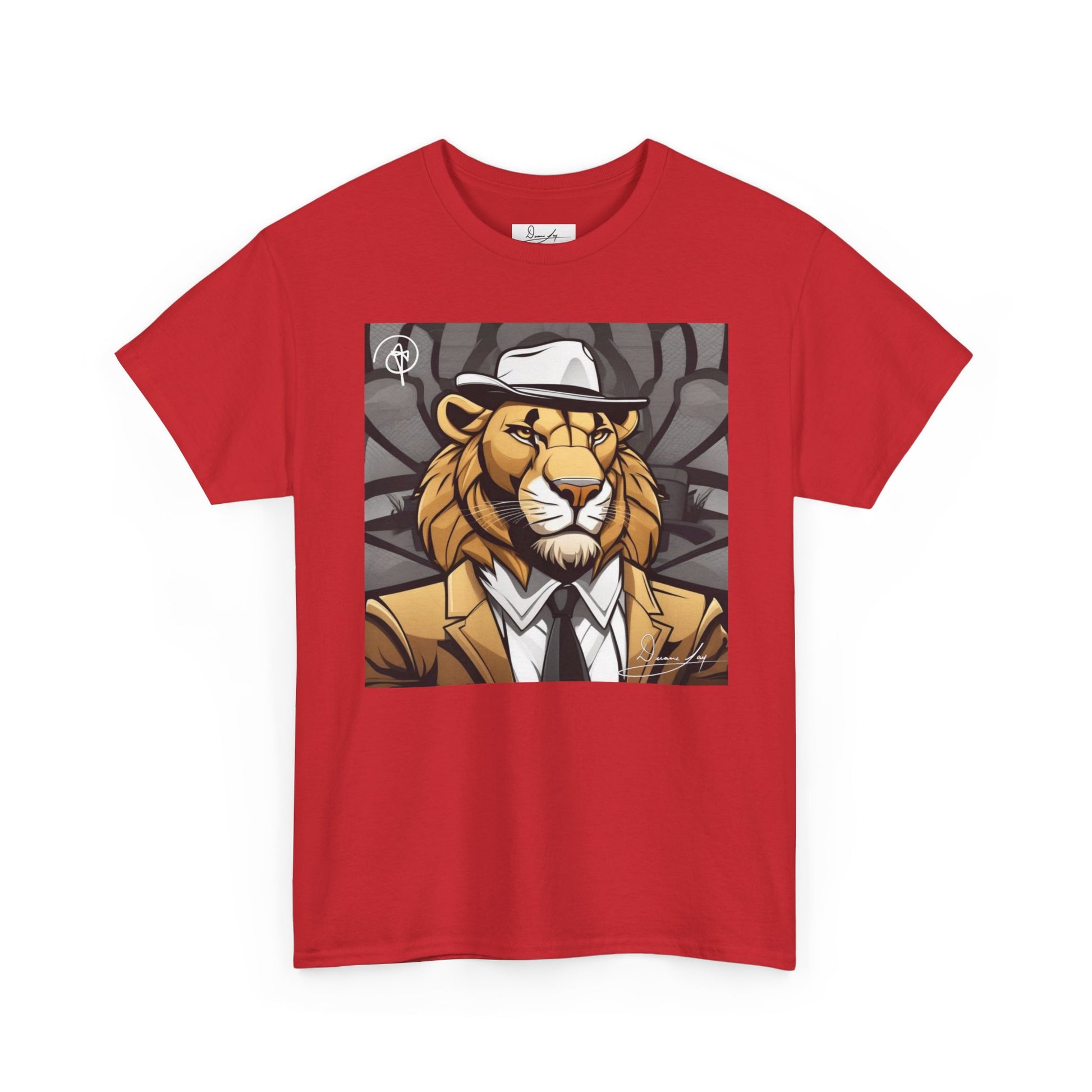 DuaneJay Lion Gangster Graphic Tee — powerful streetwear tee featuring a bold lion with gangster-inspired artistry, symbolizing strength, dominance, and signature style