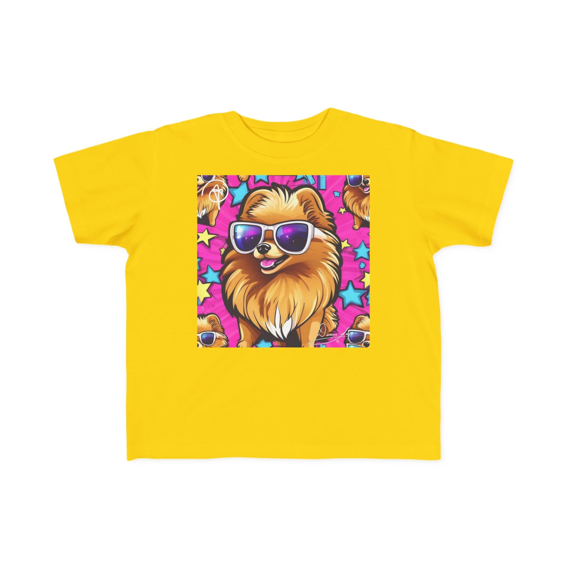 DuaneJay Toddler Tee Cool Pomeranian Sunglasses Graphic — adorable kids graphic tee featuring a cool Pomeranian rocking sunglasses, a fun and stylish streetwear-inspired look for the littlest members of the DuaneJay Fashion family