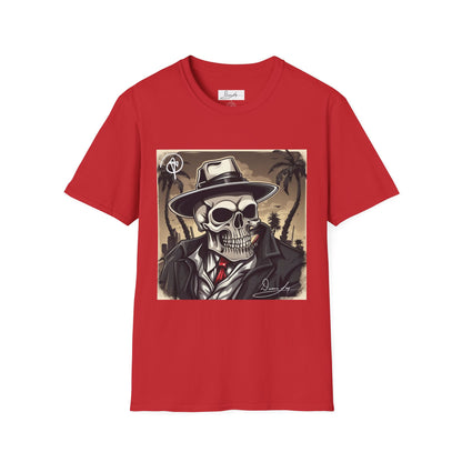 DuaneJay Skull Gangster T-Shirt — retro mafia skeleton graphic tee streetwear