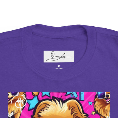 DuaneJay Toddler Tee Cool Pomeranian Sunglasses Graphic — adorable kids graphic tee featuring a cool Pomeranian rocking sunglasses, a fun and stylish streetwear-inspired look for the littlest members of the DuaneJay Fashion family