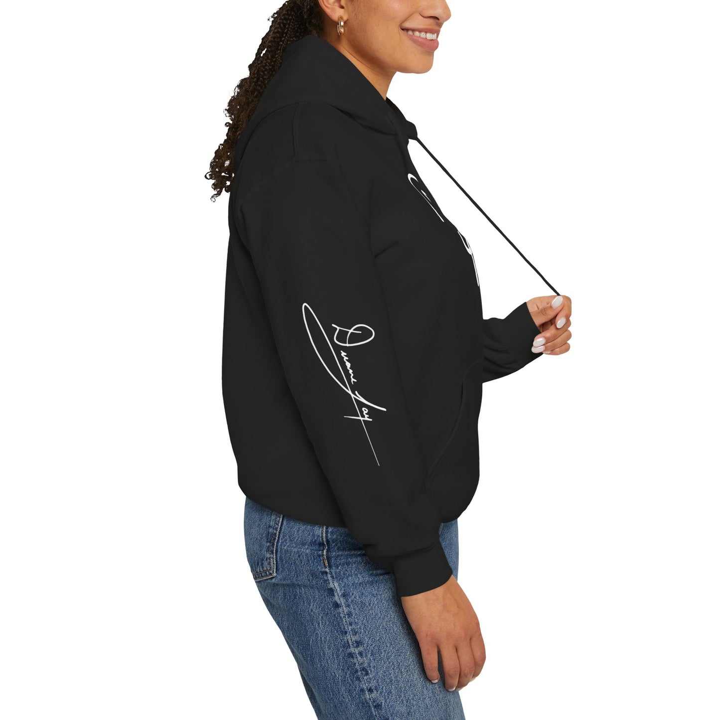 DuaneJay Signature Hoodie White Logo — premium streetwear pullover featuring bold white signature design, crafted for comfort and style, the ultimate statement piece for those who live and breathe the DuaneJay Fashion lifestyle with confidence and distinction