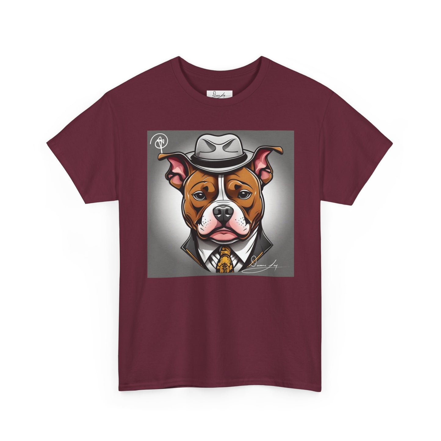 DuaneJay Gentleman Pitbull Tee — distinguished graphic tee featuring a dapper pitbull portrait blending elegance with bold streetwear energy for dog lovers with class and confidence