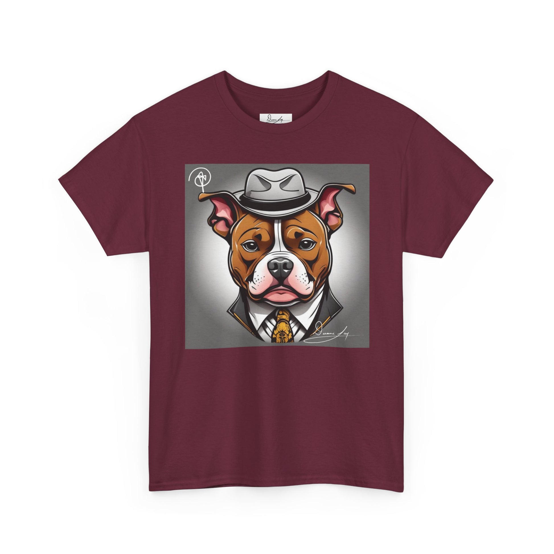DuaneJay Gentleman Pitbull Tee — distinguished graphic tee featuring a dapper pitbull portrait blending elegance with bold streetwear energy for dog lovers with class and confidence