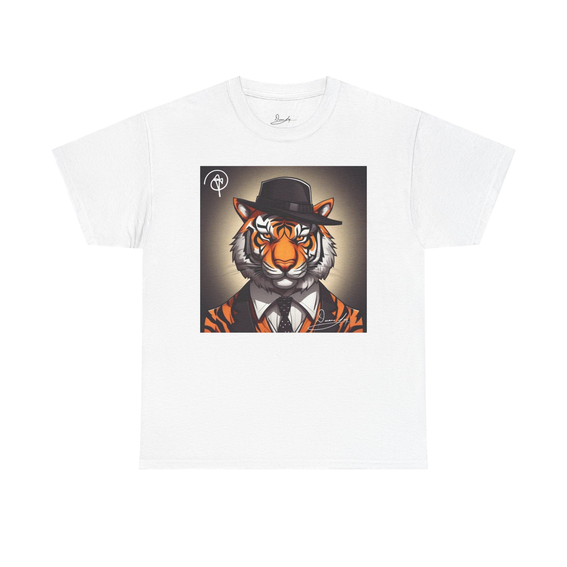 DuaneJay Tiger Gentleman T-Shirt — bold tiger graphic tee featuring a distinguished tiger in gentleman style, a powerful streetwear statement for those who wear confidence with class