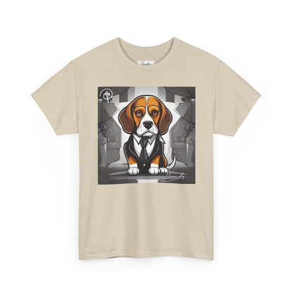 DuaneJay Beagle in a Suit T-Shirt — funny formal dog graphic tee featuring an adorable beagle dressed in a dapper suit, perfect for dog lovers who love bold streetwear style
