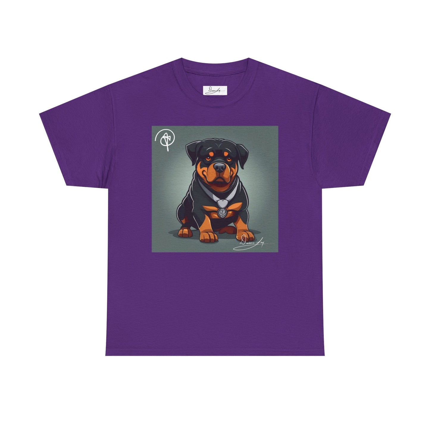 DuaneJay Rottweiler Puppy Portrait T-Shirt — charming graphic tee featuring an adorable Rottweiler puppy rendered in stunning artistic detail, a perfect blend of cuteness and signature streetwear style for devoted dog lovers