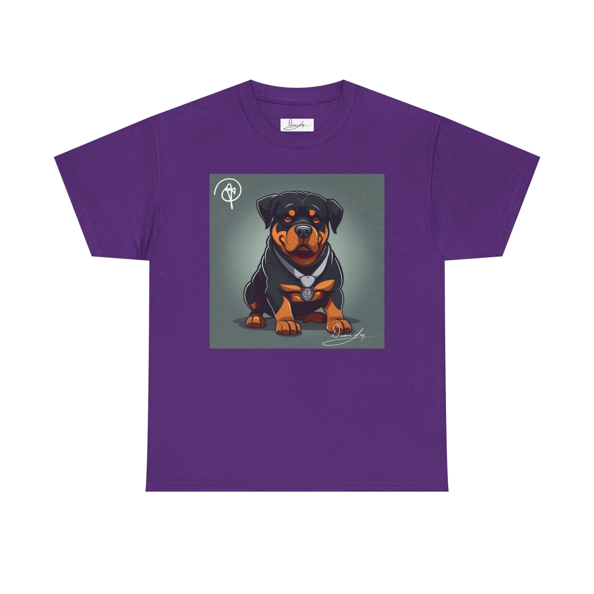 DuaneJay Rottweiler Puppy Portrait T-Shirt — charming graphic tee featuring an adorable Rottweiler puppy rendered in stunning artistic detail, a perfect blend of cuteness and signature streetwear style for devoted dog lovers