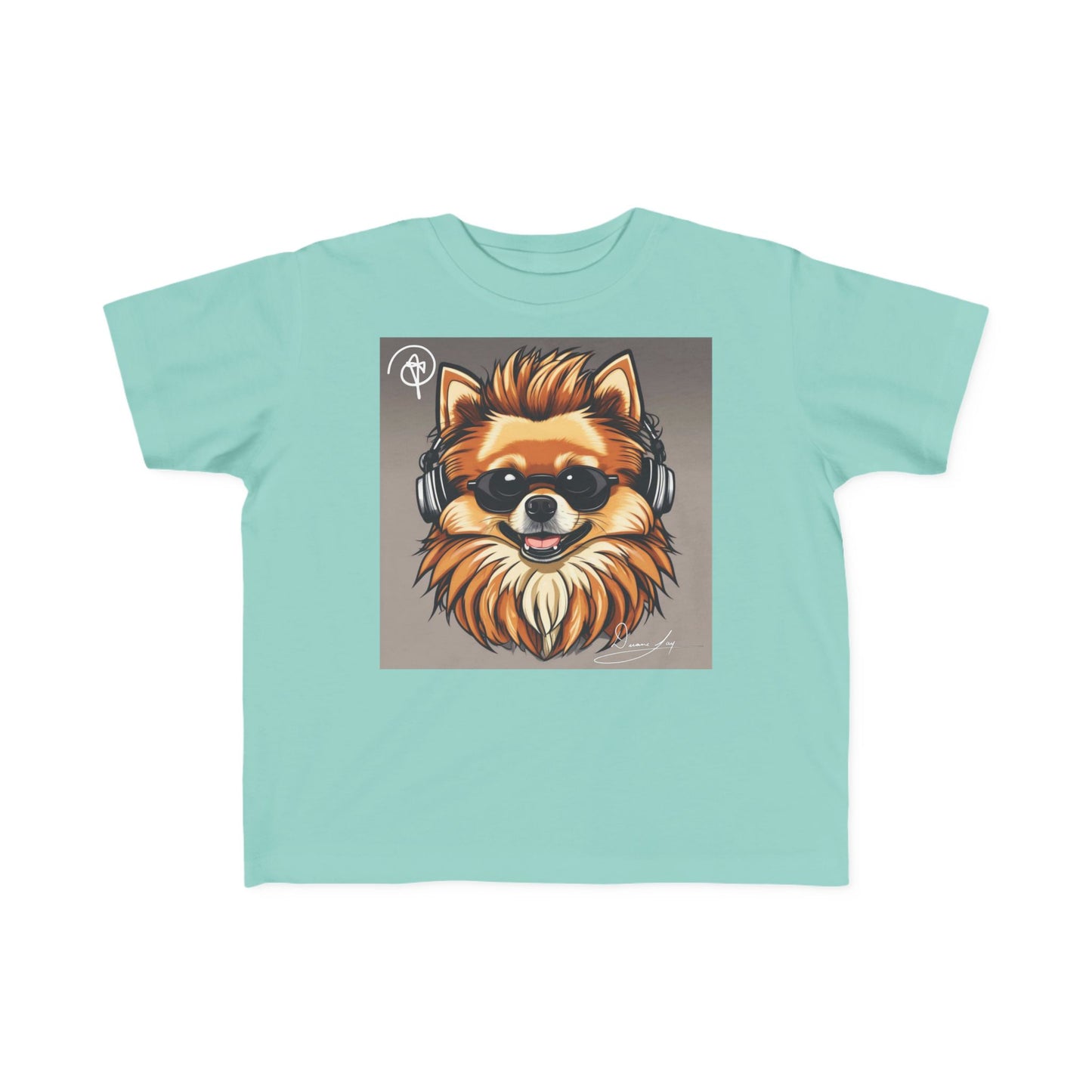 DuaneJay Cool Pomeranian Kids T-Shirt — fun kids graphic tee featuring an adorable Pomeranian rocking sunglasses and headphones, a bold and playful streetwear-inspired look for kids who carry the DuaneJay Fashion style with confidence