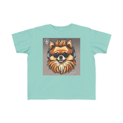 DuaneJay Cool Pomeranian Kids T-Shirt — fun kids graphic tee featuring an adorable Pomeranian rocking sunglasses and headphones, a bold and playful streetwear-inspired look for kids who carry the DuaneJay Fashion style with confidence