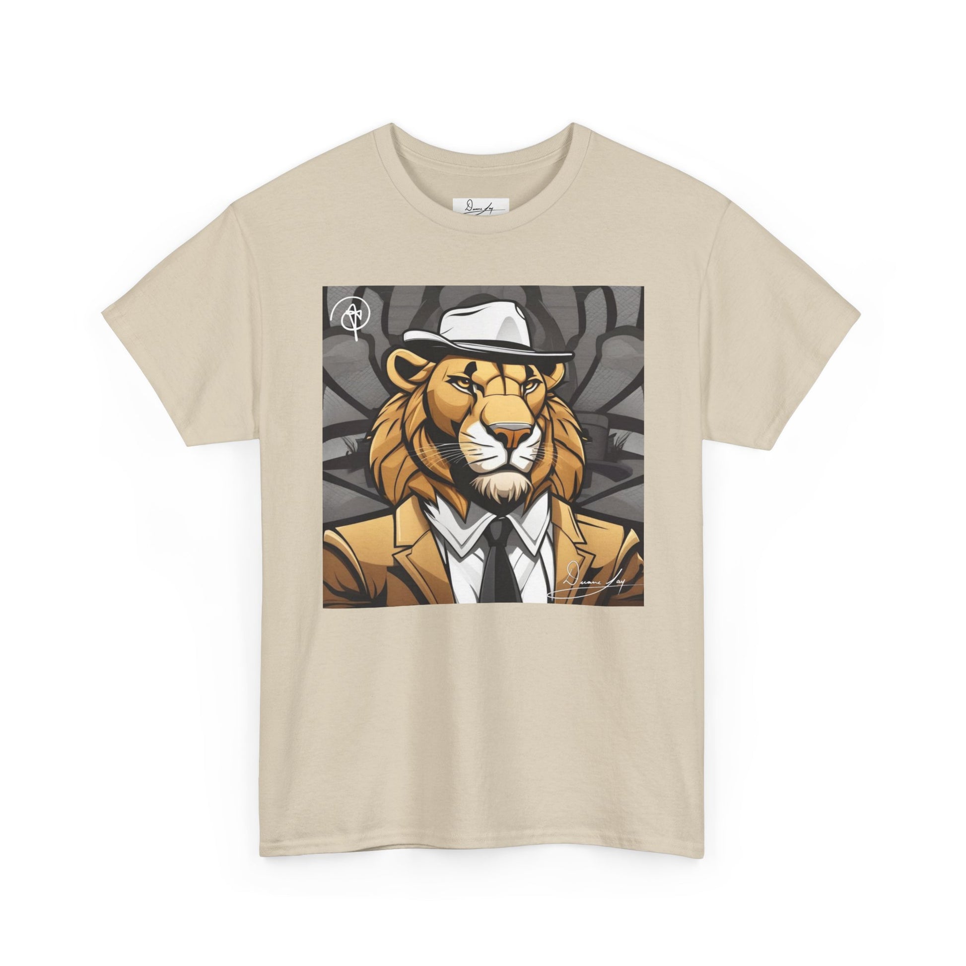 DuaneJay Lion Gangster Graphic Tee — powerful streetwear tee featuring a bold lion with gangster-inspired artistry, symbolizing strength, dominance, and signature style