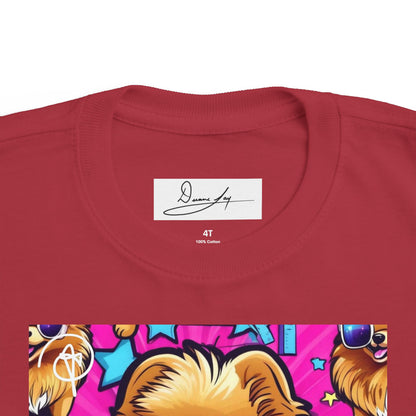 DuaneJay Toddler Tee Cool Pomeranian Sunglasses Graphic — adorable kids graphic tee featuring a cool Pomeranian rocking sunglasses, a fun and stylish streetwear-inspired look for the littlest members of the DuaneJay Fashion family