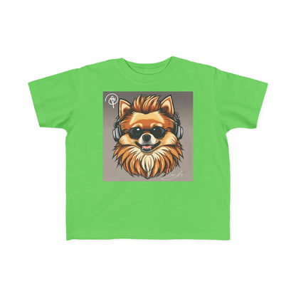 DuaneJay Cool Pomeranian Kids T-Shirt — fun kids graphic tee featuring an adorable Pomeranian rocking sunglasses and headphones, a bold and playful streetwear-inspired look for kids who carry the DuaneJay Fashion style with confidence